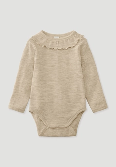 Long-sleeved bodysuit Pointelle made from pure organic merino wool