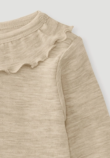 Long-sleeved bodysuit Pointelle made from pure organic merino wool - 2