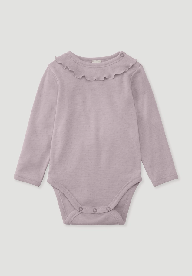 Long-sleeved bodysuit Pointelle made from pure organic merino wool