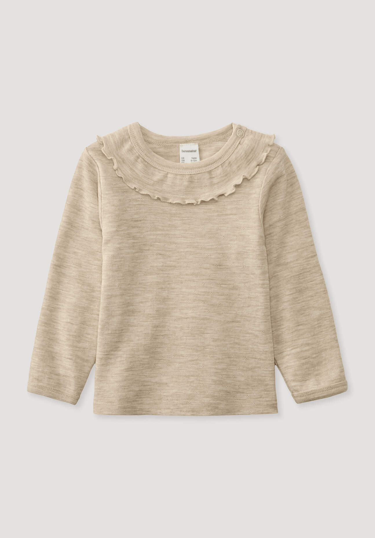 hessnatur Baby Langarmshirt Pointelle aus Bio-Merinowolle - beige Grösse62/68
