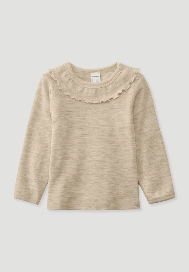 Long-sleeved shirt Pointelle made from pure organic merino wool