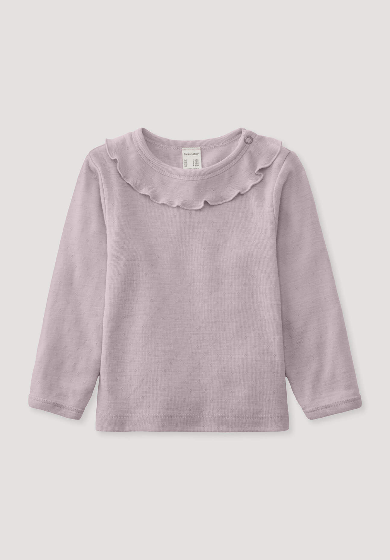 hessnatur Baby Langarmshirt Pointelle aus Bio-Merinowolle - rosa - Größe 74/80