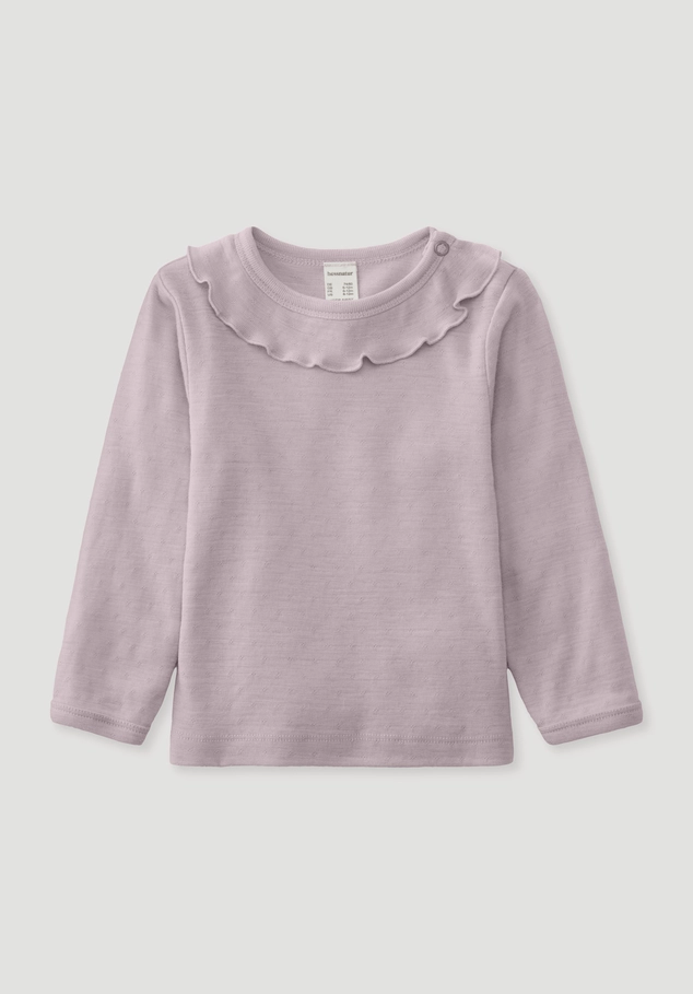 Long-sleeved shirt Pointelle made from pure organic merino wool