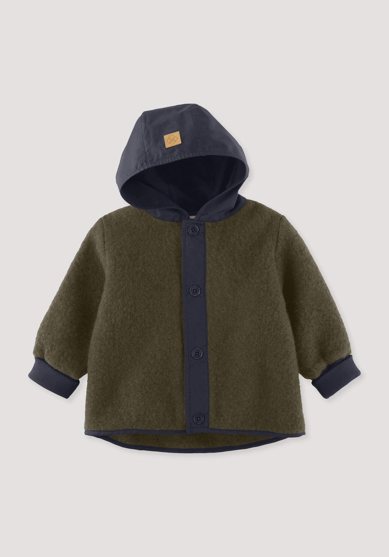 hessnatur Baby Wollfleece-Jacke mit Patch aus Bio-Merinowolle - grün - Größe 86/92
