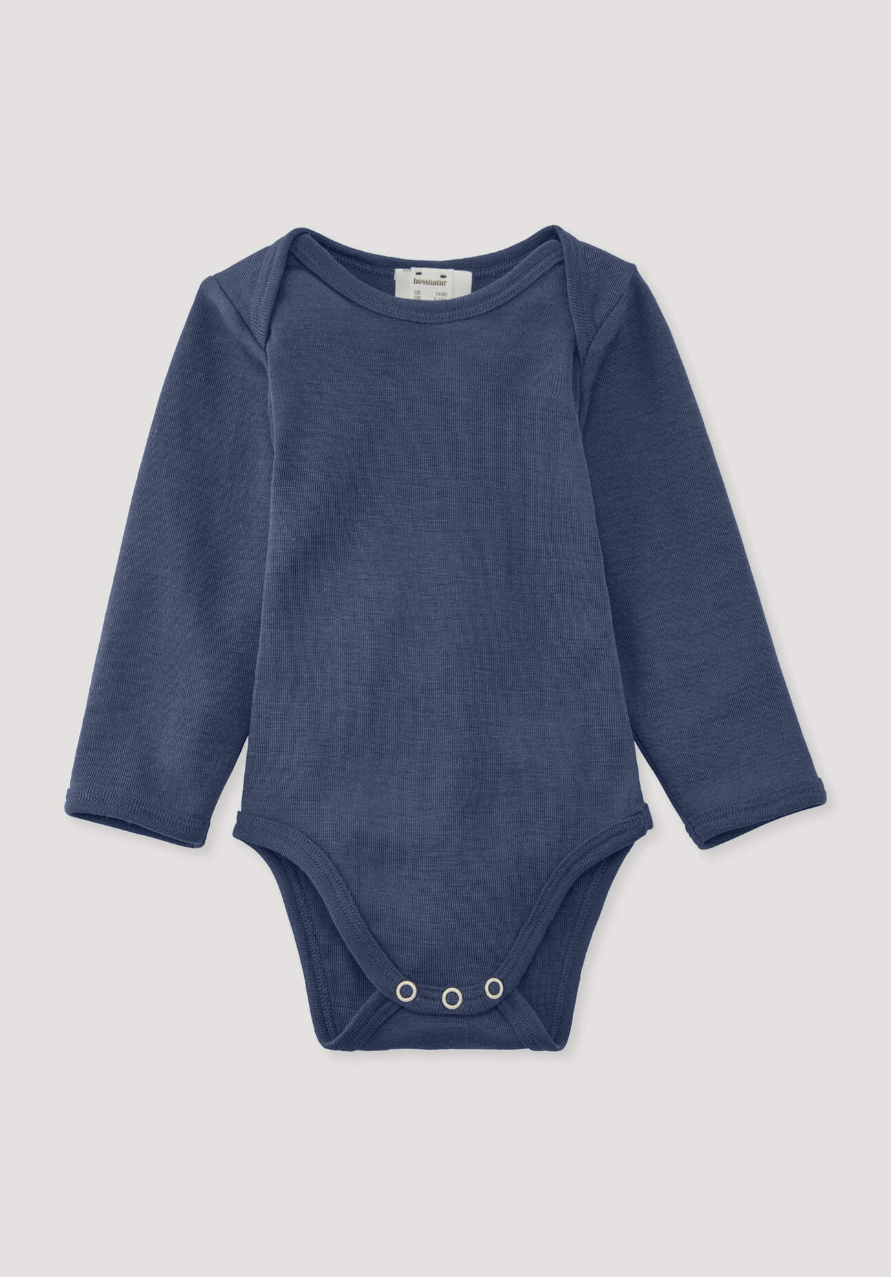 hessnatur Baby Langarm Body aus Bio-Merinowolle mit Seide - blau - Größe 98/104