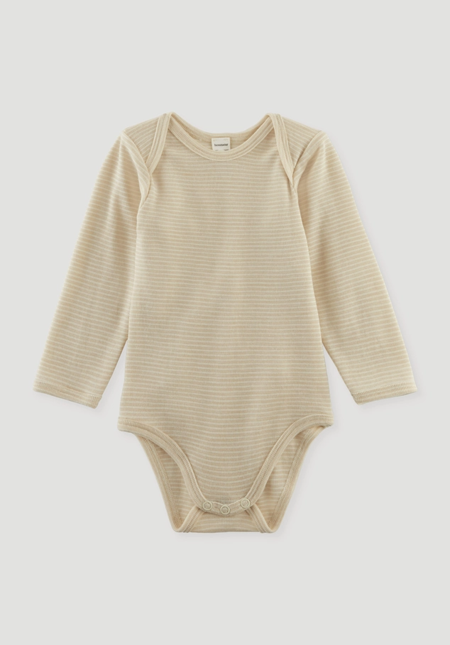Long-sleeved bodysuit made from organic merino wool with silk