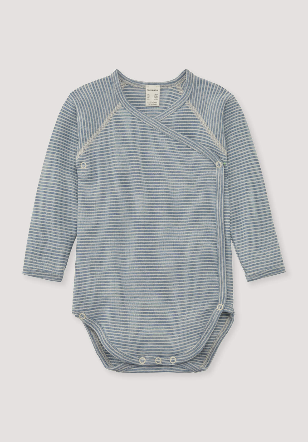 hessnatur Baby Langarm Wickelbody aus Bio-Merinowolle mit Seide - blau Grösse50/56
