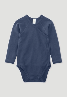 Long-sleeved wrap bodysuit made from organic merino wool with silk