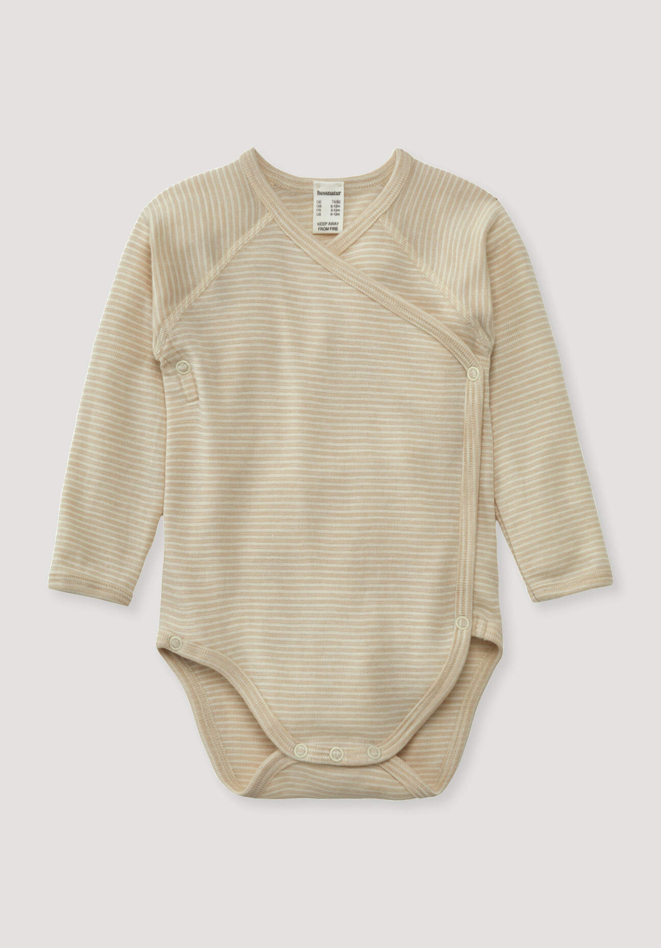 hessnatur Baby Langarm Wickelbody aus Bio-Merinowolle mit Seide - beige Grösse50/56