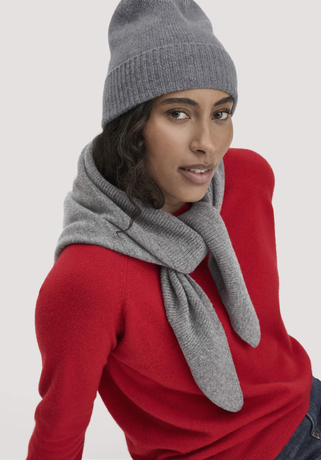 hessnatur Damen Mütze BETTER RECYCLING aus Cashmere - grau GrösseOne Size