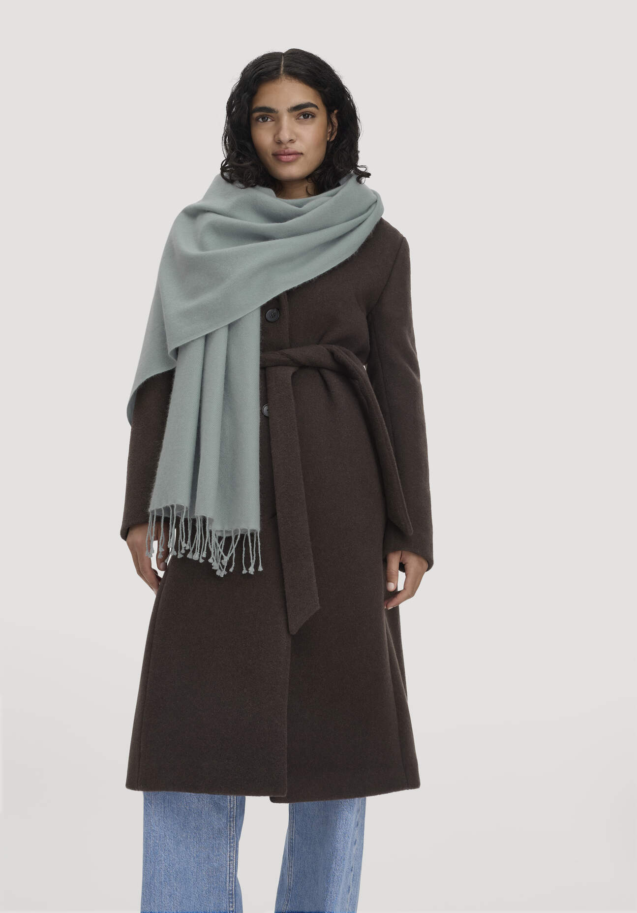 hessnatur Damen Schal aus Cashmere mit Schurwolle - blau Grösse60x200 cm