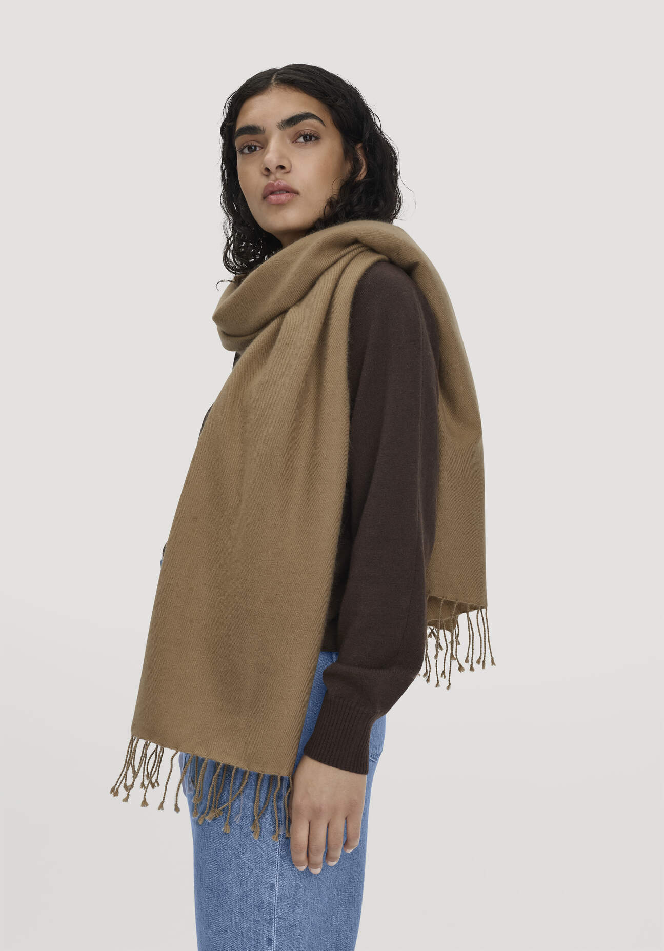 hessnatur Damen Schal aus Cashmere mit Schurwolle - braun Grösse60x200 cm