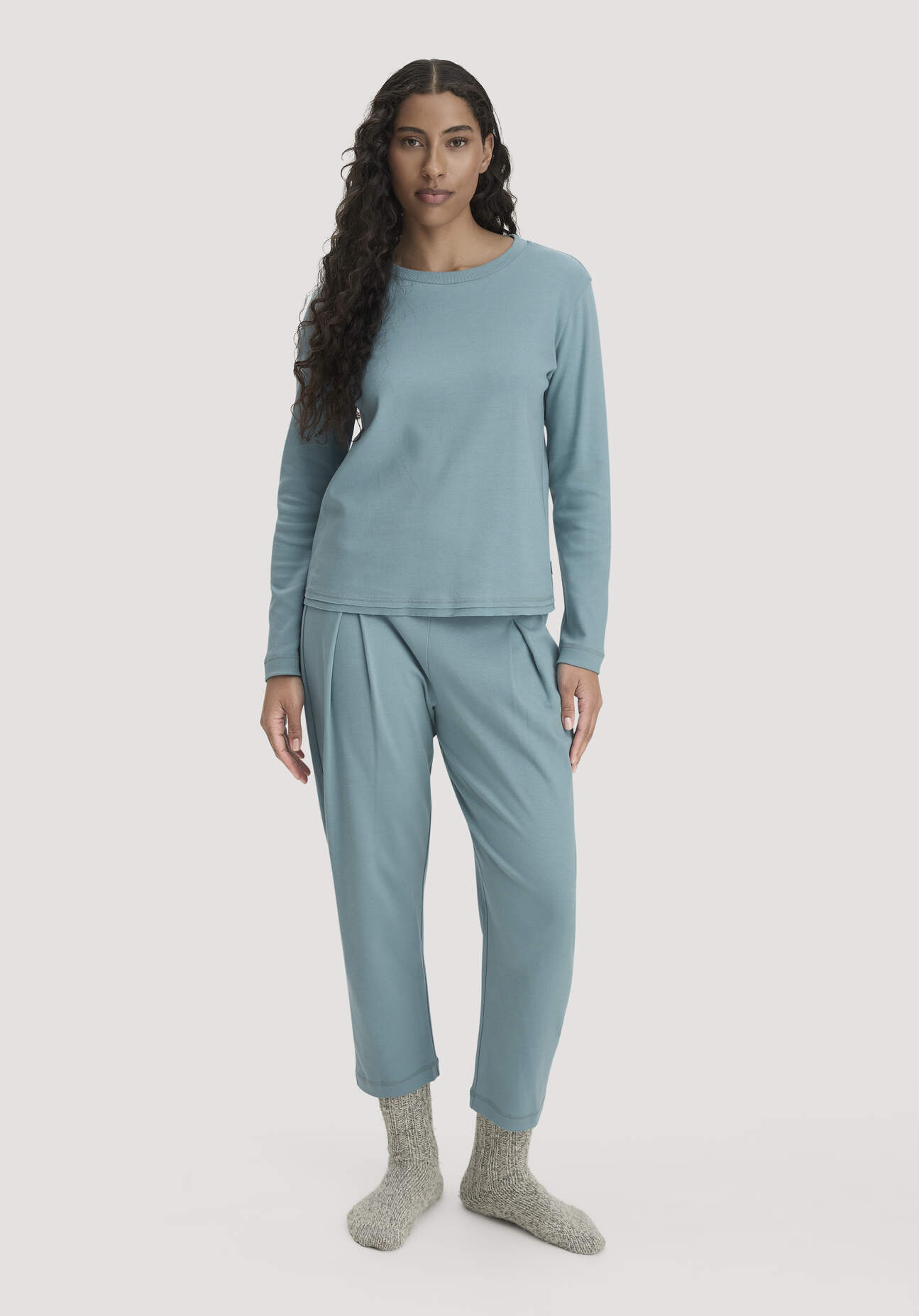 hessnatur Damen Pyjama PURE COTTON aus Bio-Baumwolle - blau Grösse44