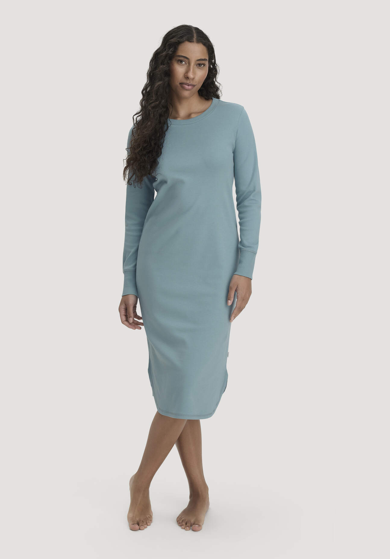 hessnatur Damen Nachthemd PURE COTTON aus Bio-Baumwolle - blau Grösse36