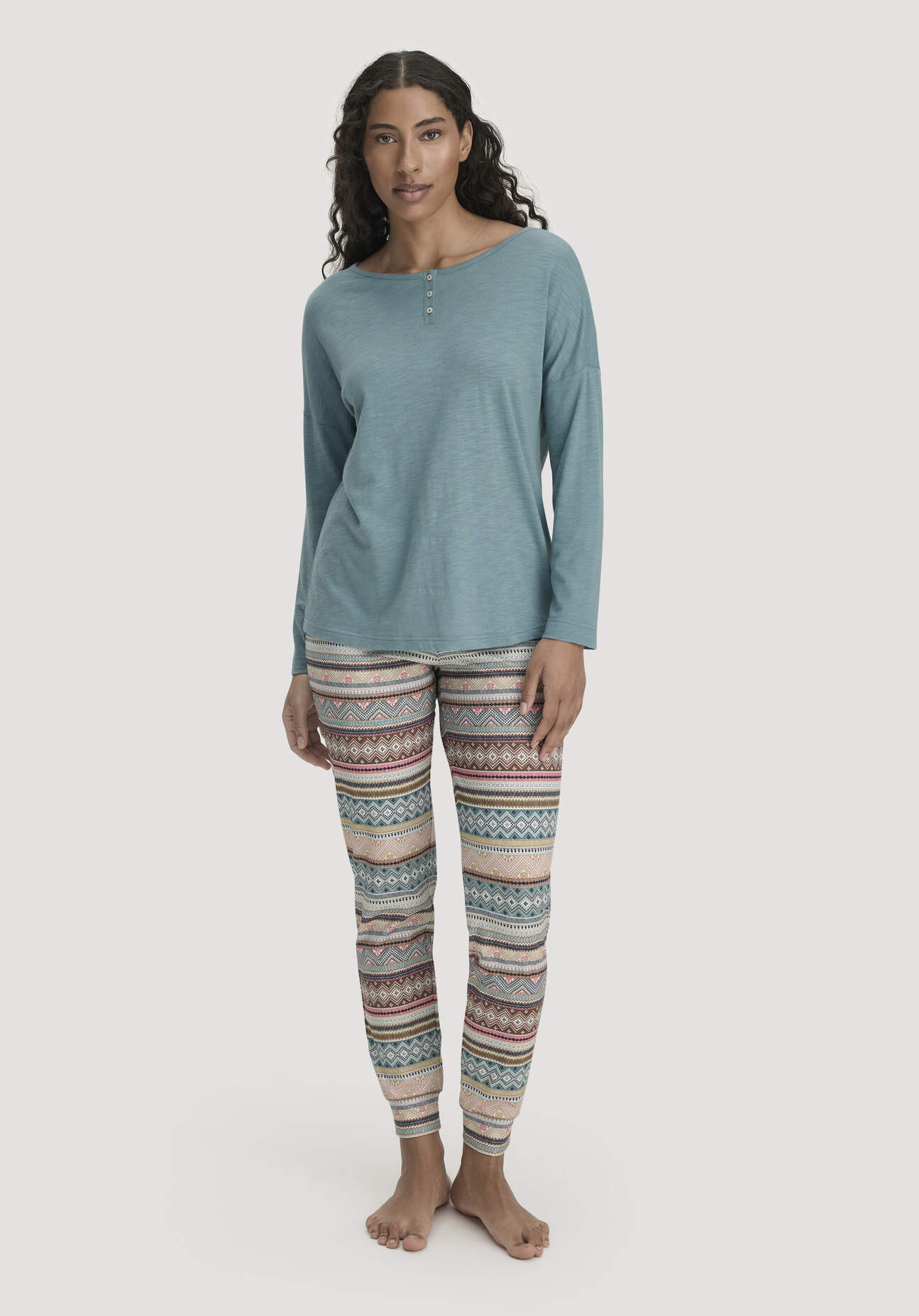 hessnatur Damen Schlafhose PURE COTTON aus Bio-Baumwolle - blau Grösse36