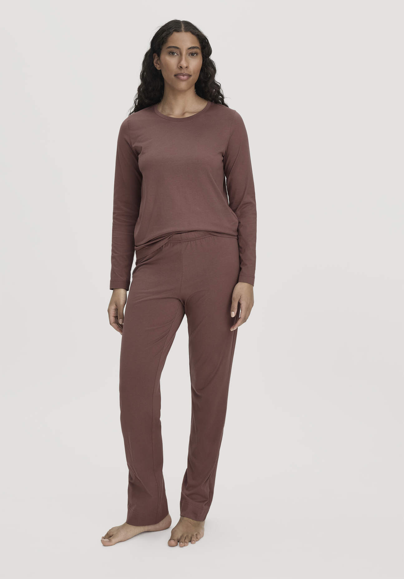 hessnatur Damen Schlafhose PURE COTTON aus Bio-Baumwolle - braun Grösse34