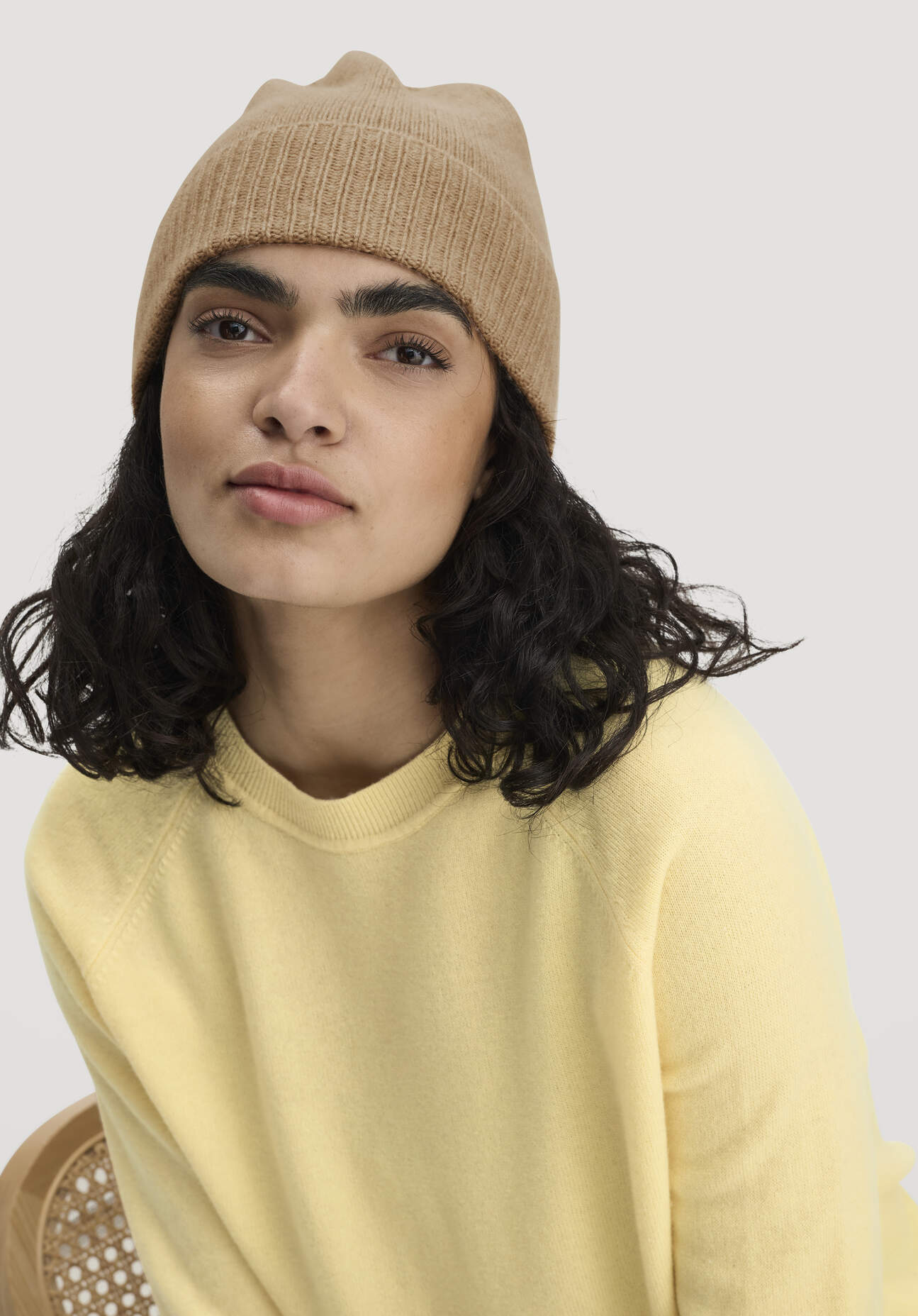 hessnatur Damen Mütze BETTER RECYCLING aus Cashmere - beige GrösseOne Size