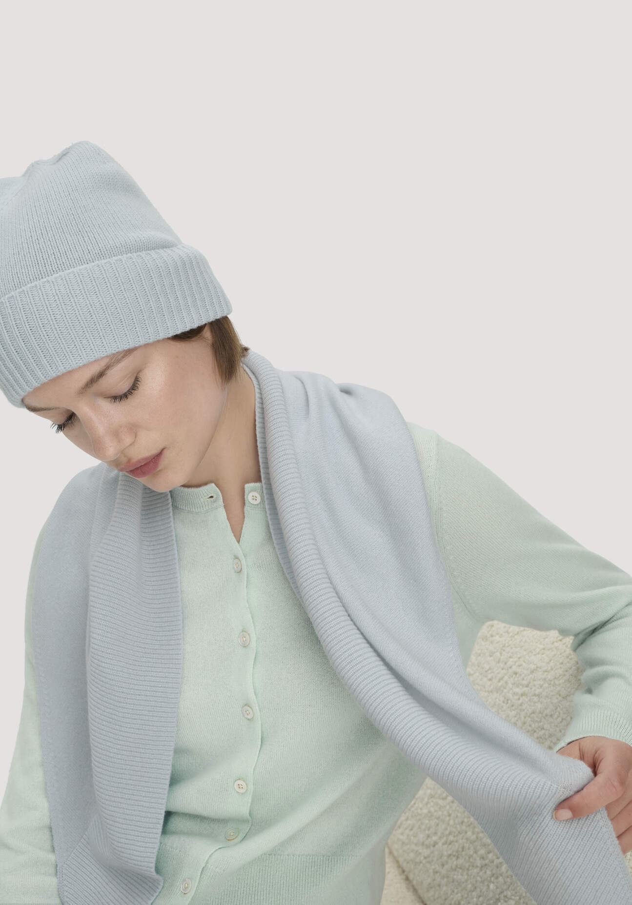 hessnatur Damen Mütze BETTER RECYCLING aus Cashmere - blau GrösseOne Size
