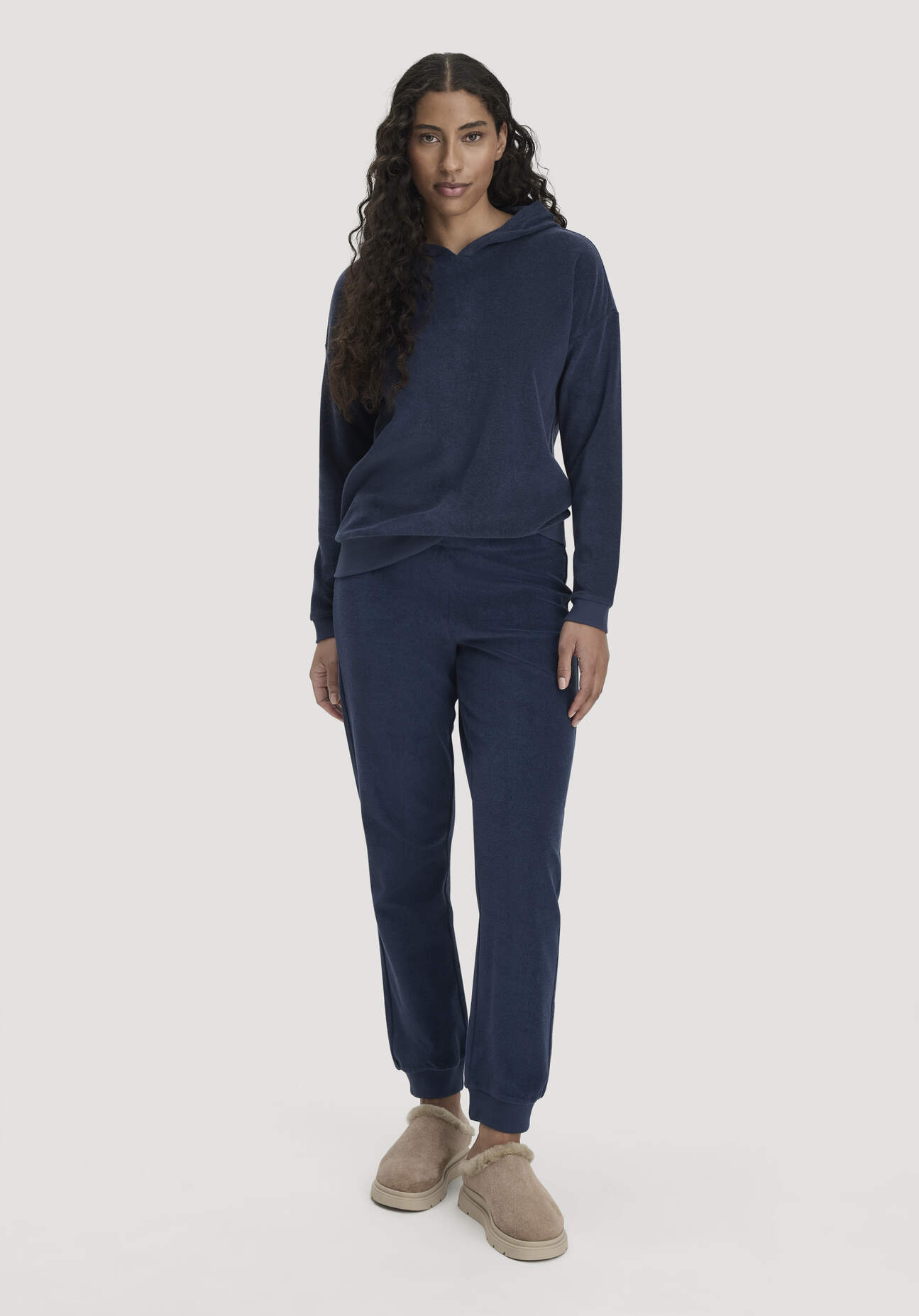 hessnatur Damen Frottee Loungehose PURE COTTON aus Bio-Baumwolle - blau Grösse34