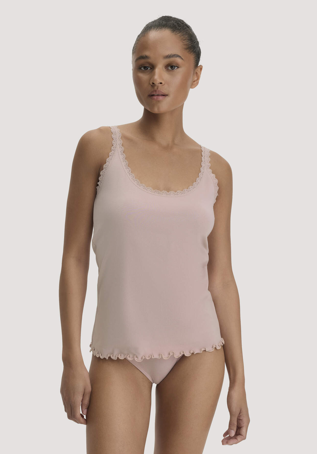 hessnatur Damen Tanktop COTTON FEEL LACE aus Bio-Baumwolle - rosa Grösse44
