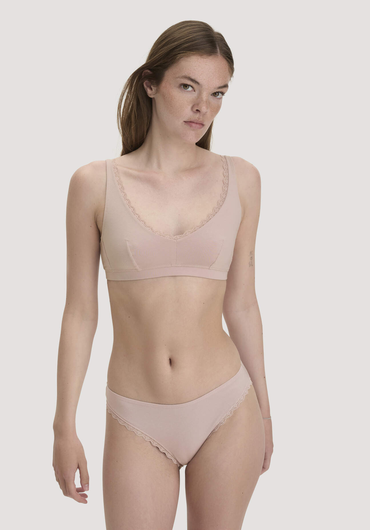 hessnatur Damen Bustier COTTON FEEL LACE aus Bio-Baumwolle - rosa Grösse34