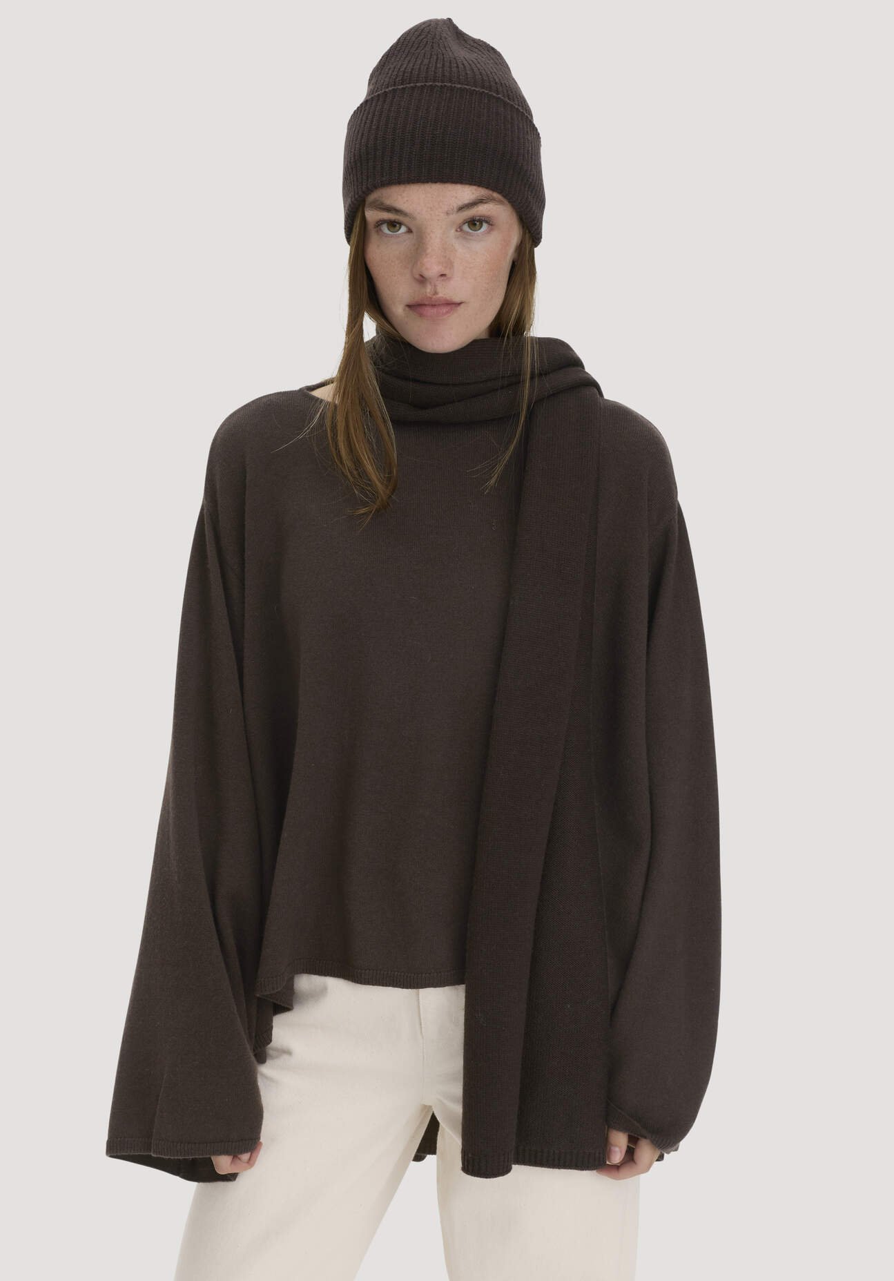 hessnatur Damen Strick Schal aus Bio-Merinowolle mit Cashmere - braun - Größe 35x208 cm