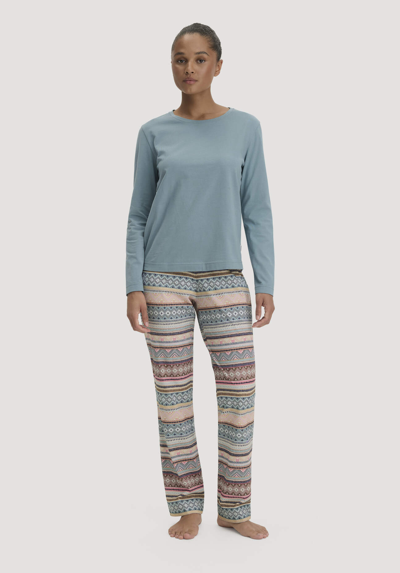 hessnatur Damen Pyjama PURE COTTON aus Bio-Baumwolle - blau Grösse48