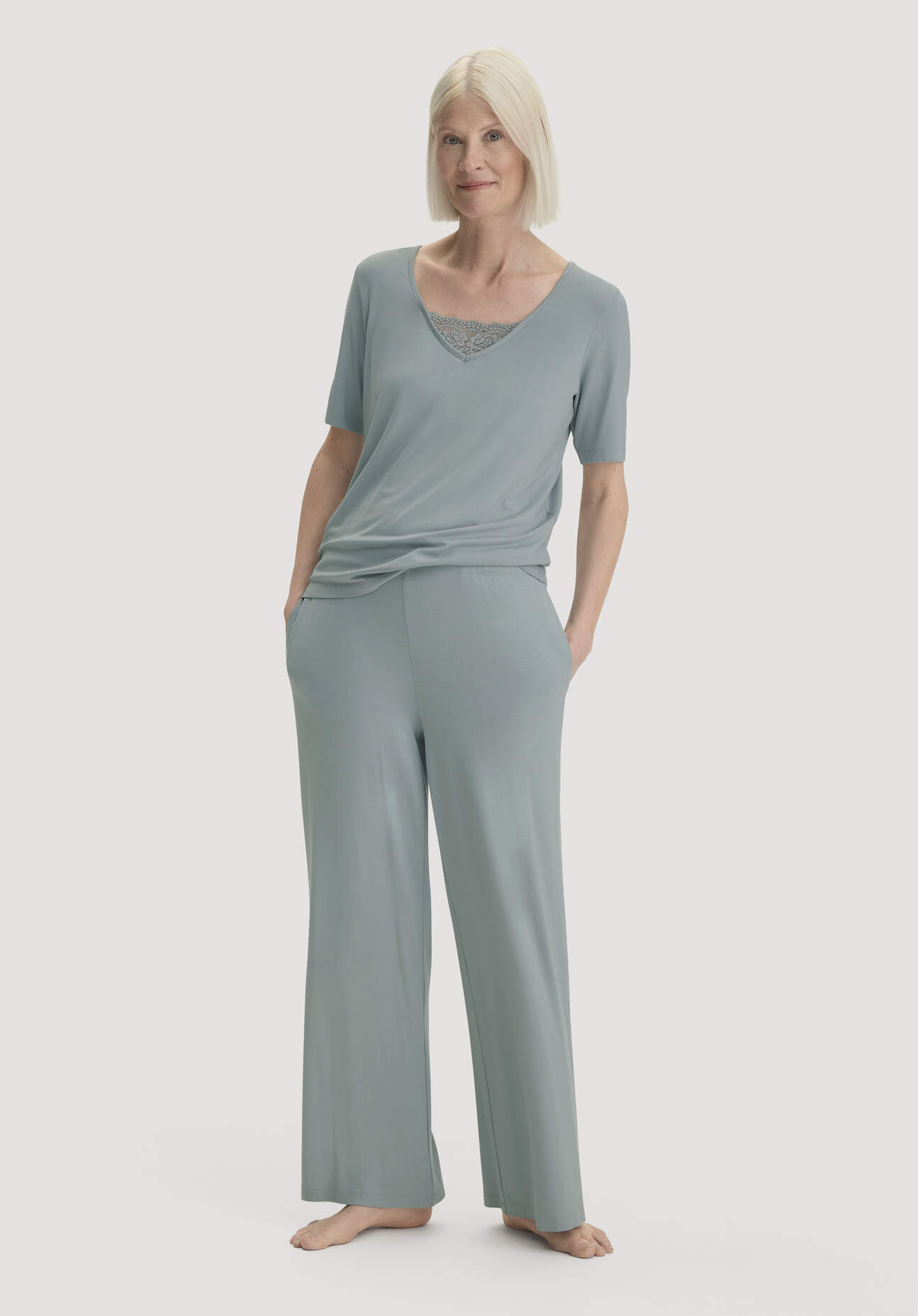 hessnatur Damen Schlafhose PURE SENSE aus TENCEL™ Modal - blau Grösse40