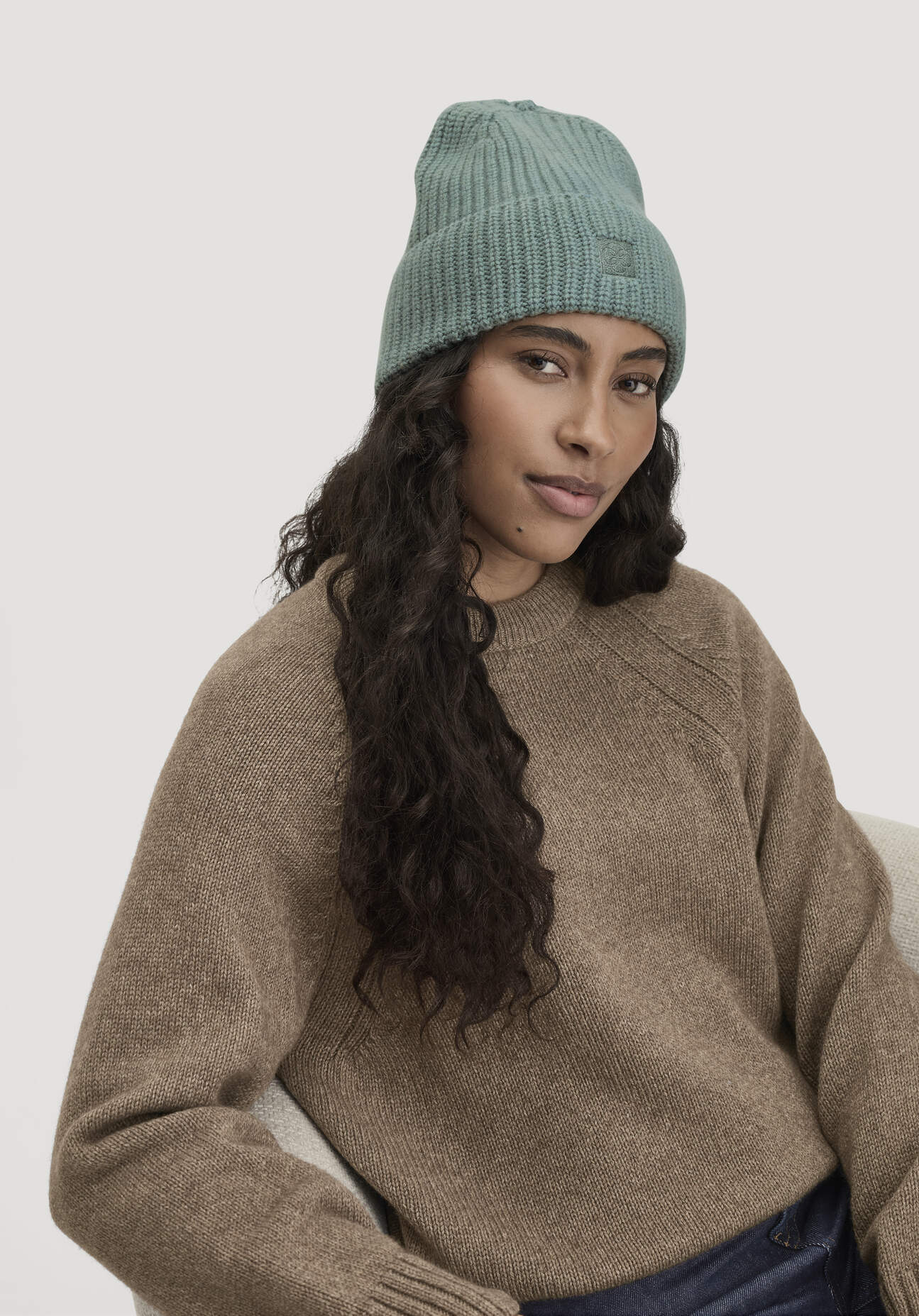hessnatur Damen Strick Mütze aus Bio-Baumwolle mit Schurwolle und recycelter Wolle - blau Grösse1size