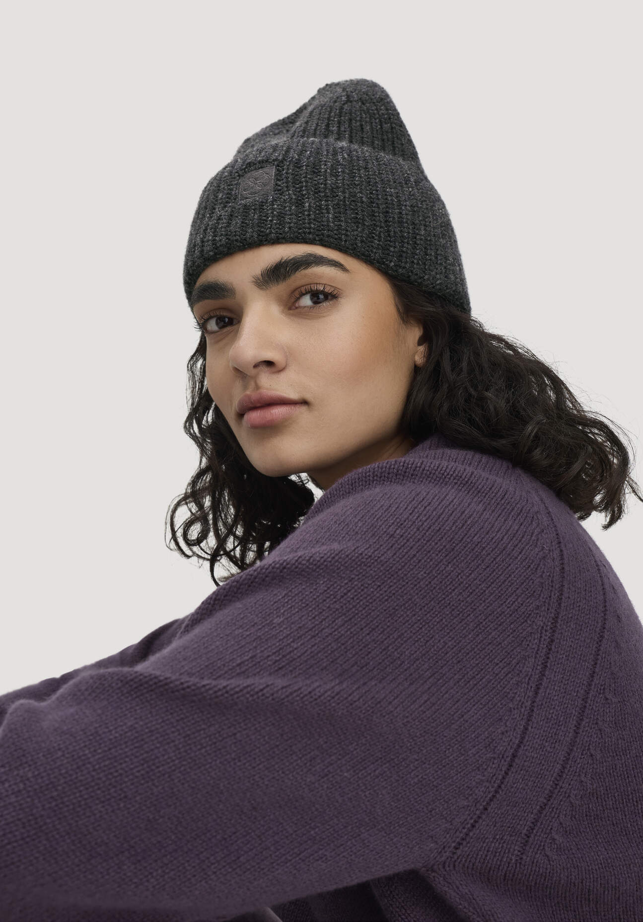 hessnatur Damen Strick Mütze aus Bio-Baumwolle mit Schurwolle und recycelter Wolle - grau Grösse1size