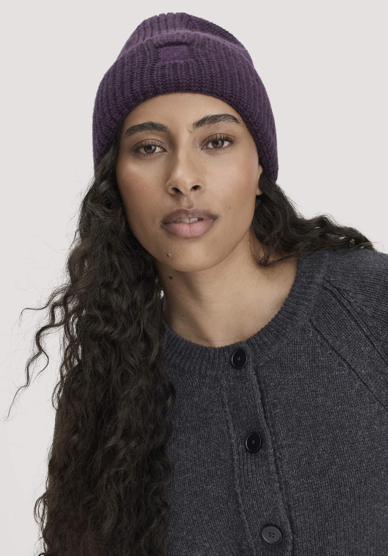 hessnatur Damen Strick Mütze aus Bio-Baumwolle mit Schurwolle und recycelter Wolle - lila - Größe 1size