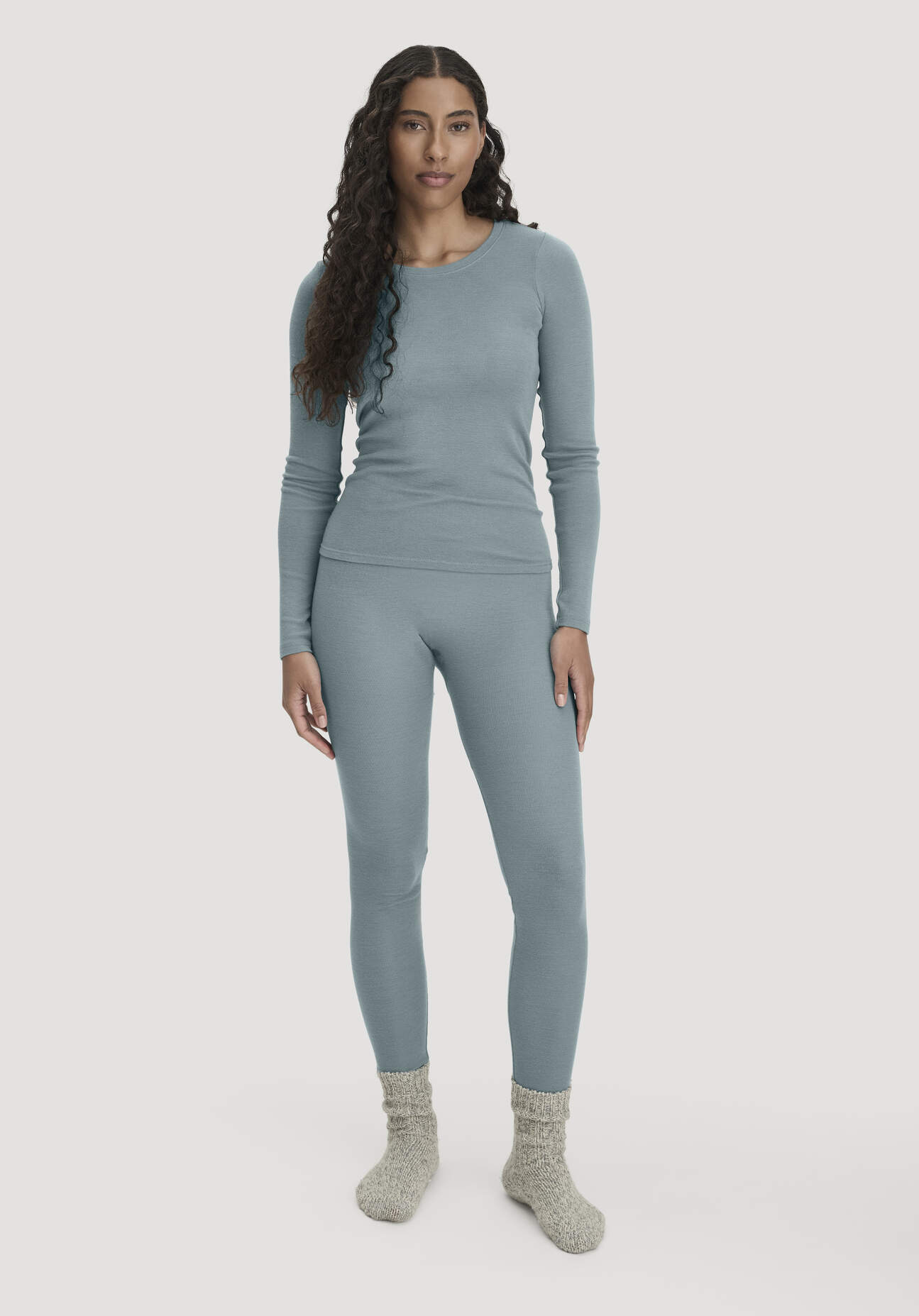 hessnatur Damen Leggings Regular Cut PURE FUNCTION aus Bio-Merinowolle mit Seide - blau - Größe 40