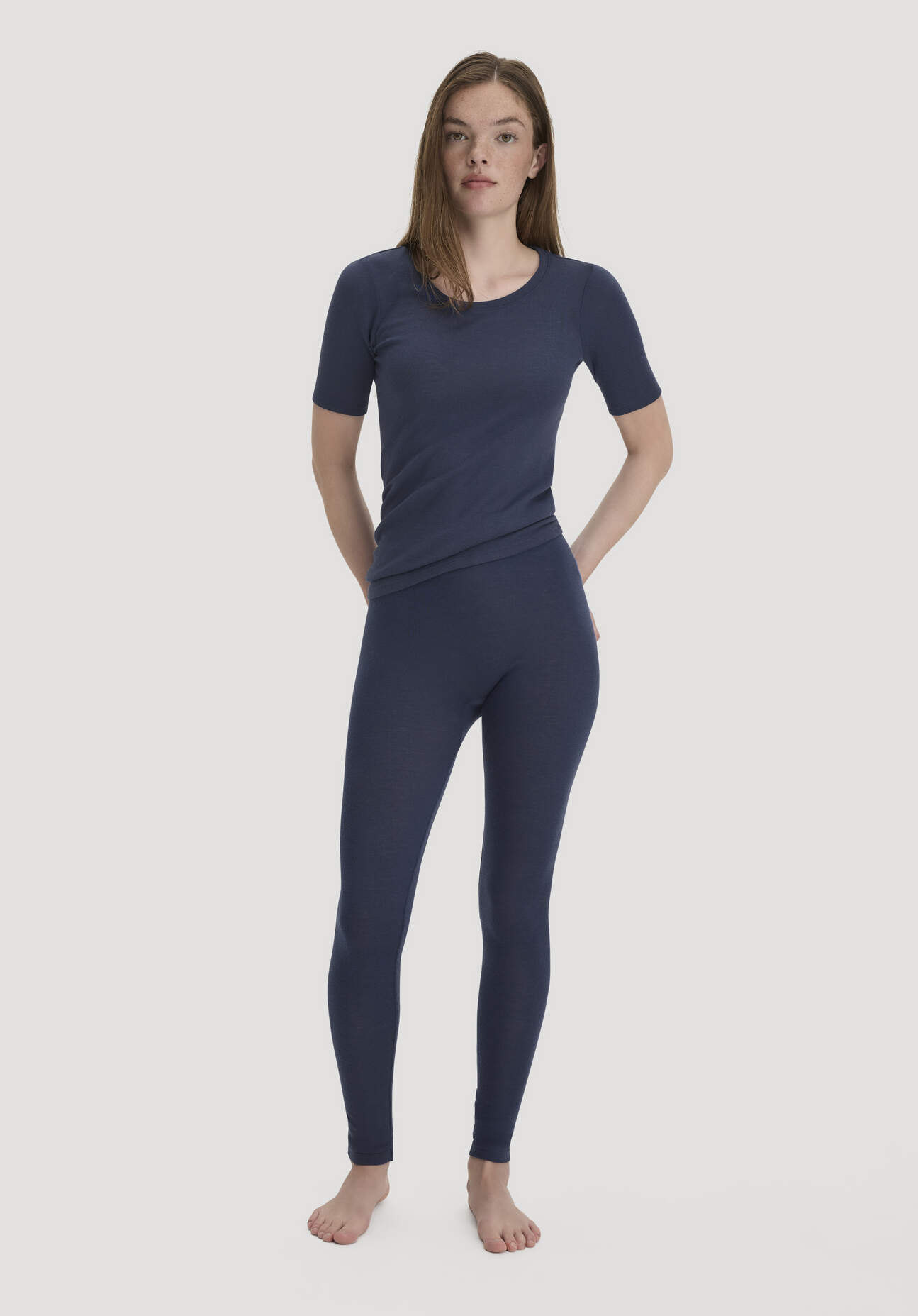hessnatur Damen Leggings Regular Cut PURE FUNCTION aus Bio-Merinowolle mit Seide - blau - Größe 40