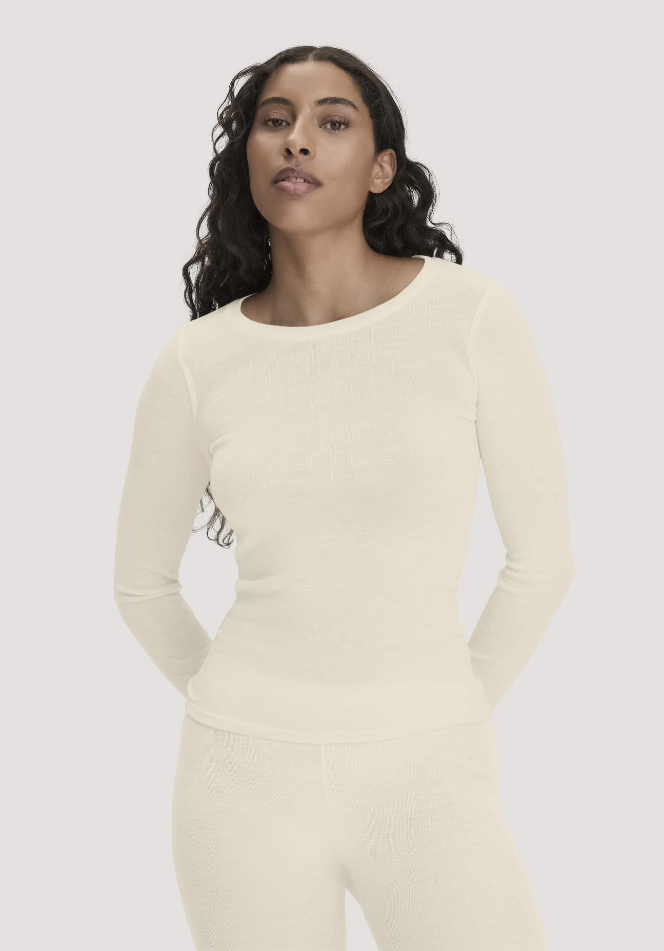 hessnatur Damen Longsleeve PURE FUNCTION aus Bio-Merinowolle mit Seide - natur - Größe 40