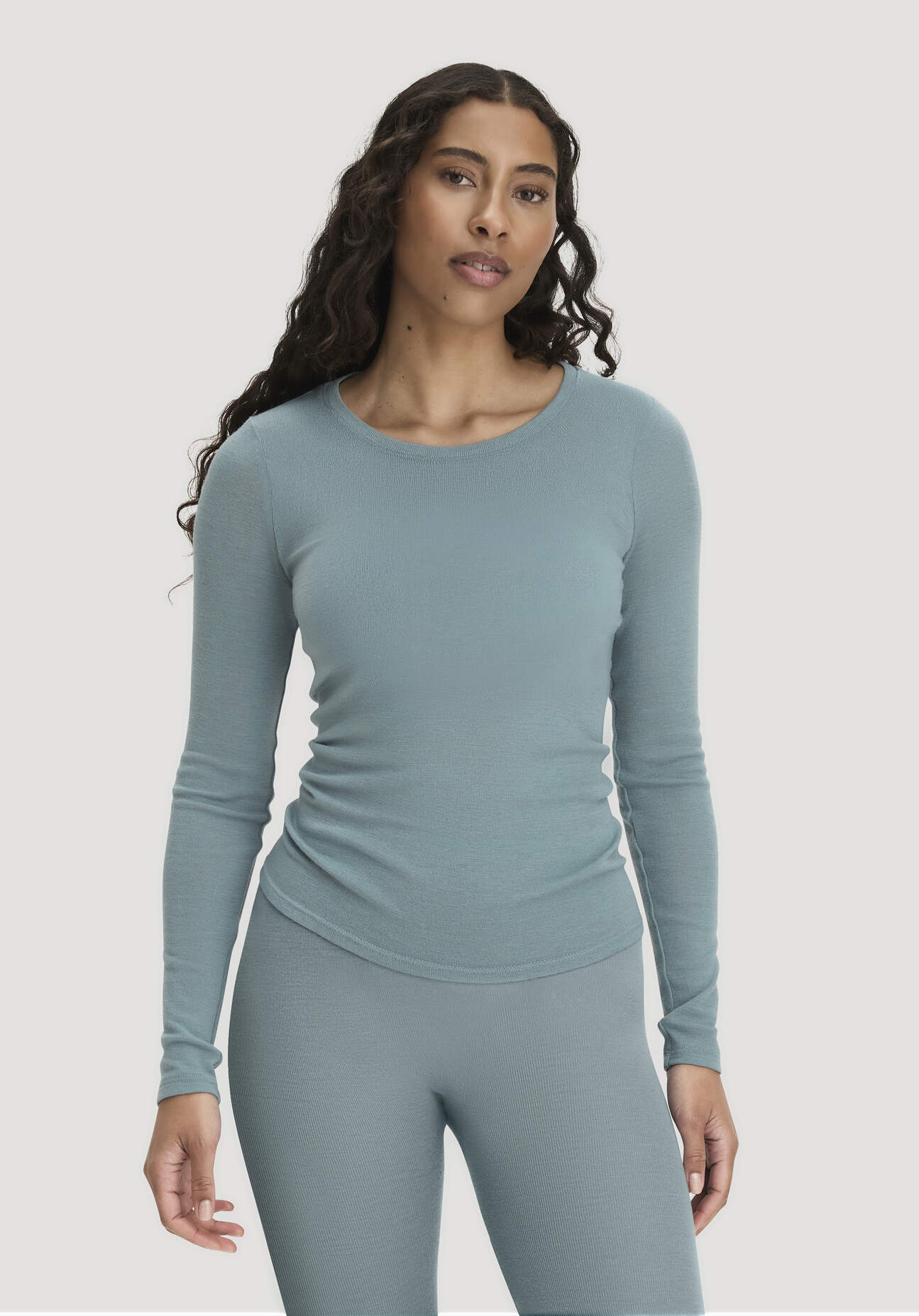 hessnatur Damen Longsleeve PURE FUNCTION aus Bio-Merinowolle mit Seide - blau - Größe 42