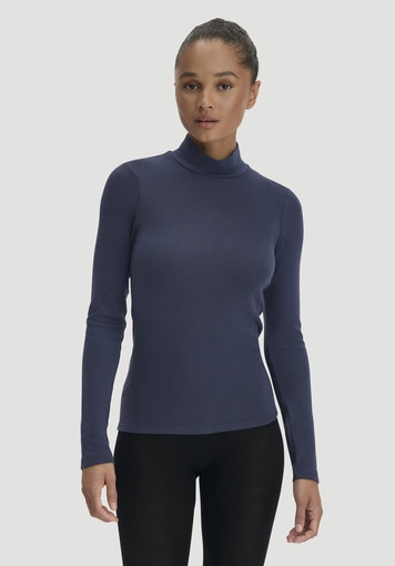 Fitted roll-neck long-sleeved top made of virgin wool and silk - 0
