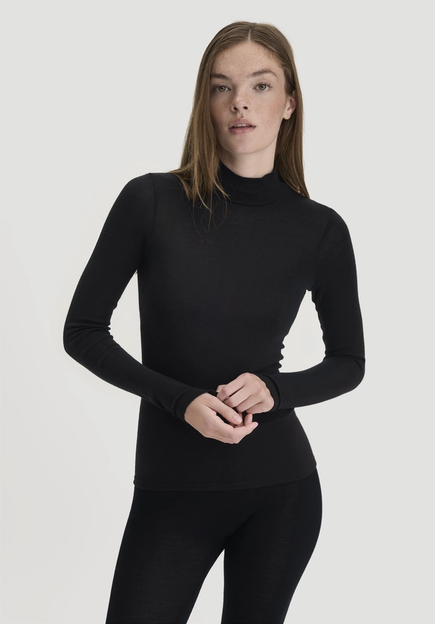 Rollkragen-Longsleeve Fitted aus Schurwolle und Seide