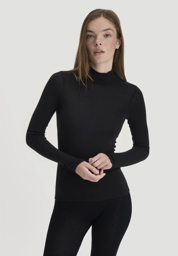 Fitted roll-neck long-sleeved top made of virgin wool and silk - 0