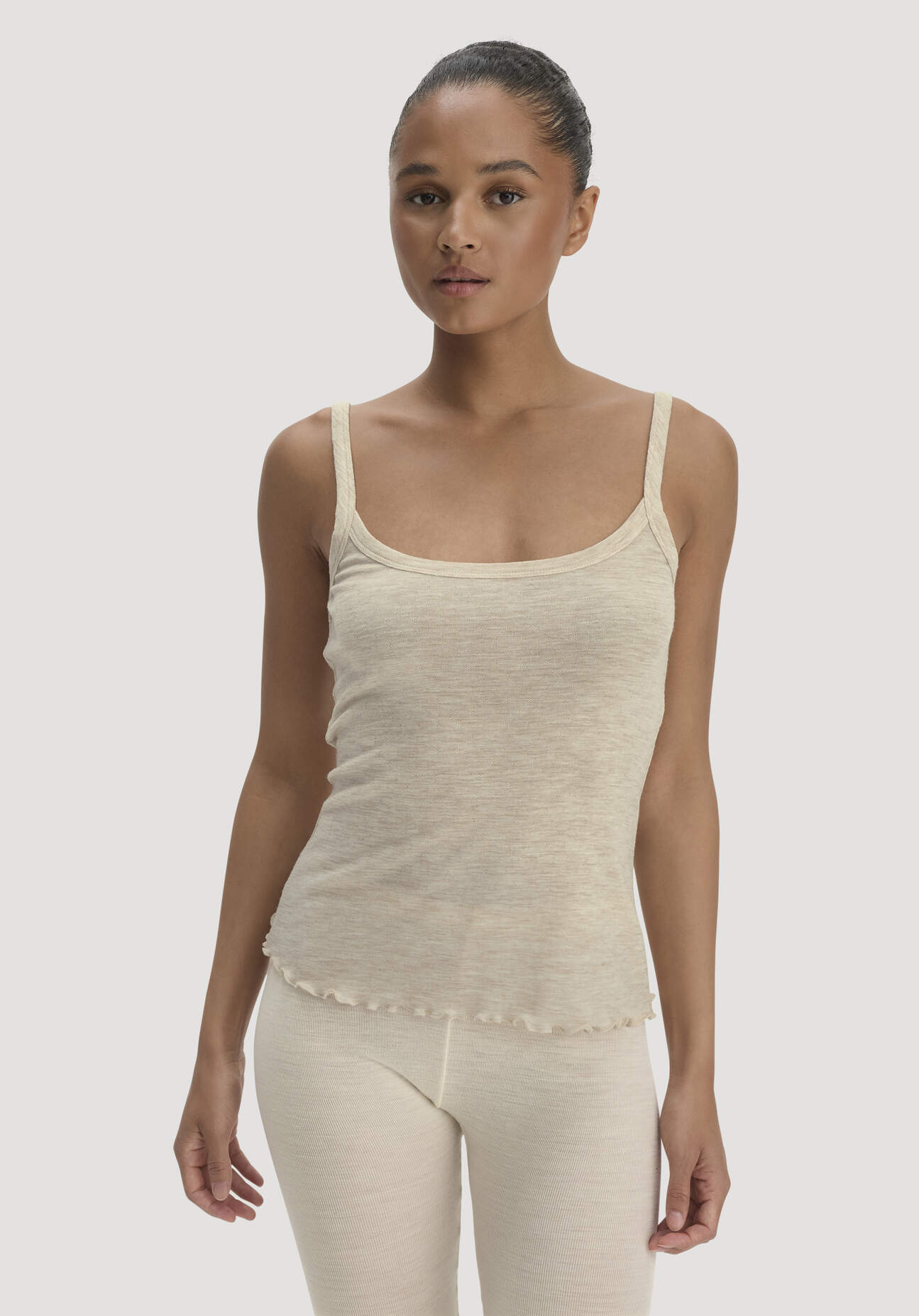hessnatur Damen Spaghetti Top Pointelle aus Bio-Merinowolle - beige Grösse38