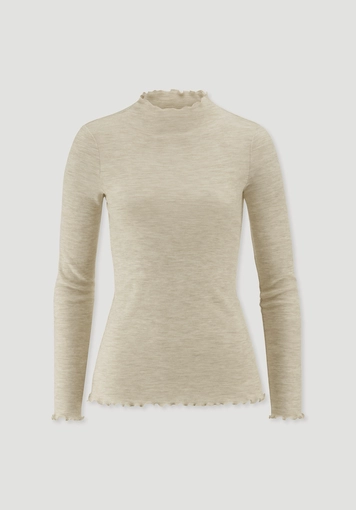 Mock-Neck Longsleeve Pointelle made from pure organic merino wool - 4