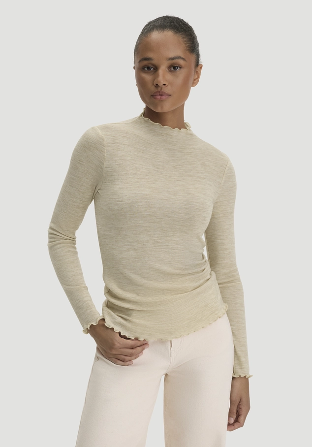 Mock-Neck Longsleeve Pointelle aus reiner Bio-Merinowolle