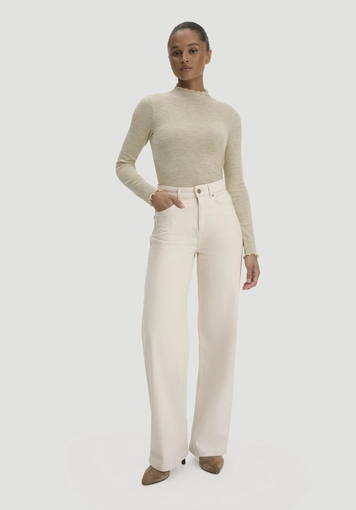 Mock-Neck Longsleeve Pointelle aus reiner Bio-Merinowolle - 1