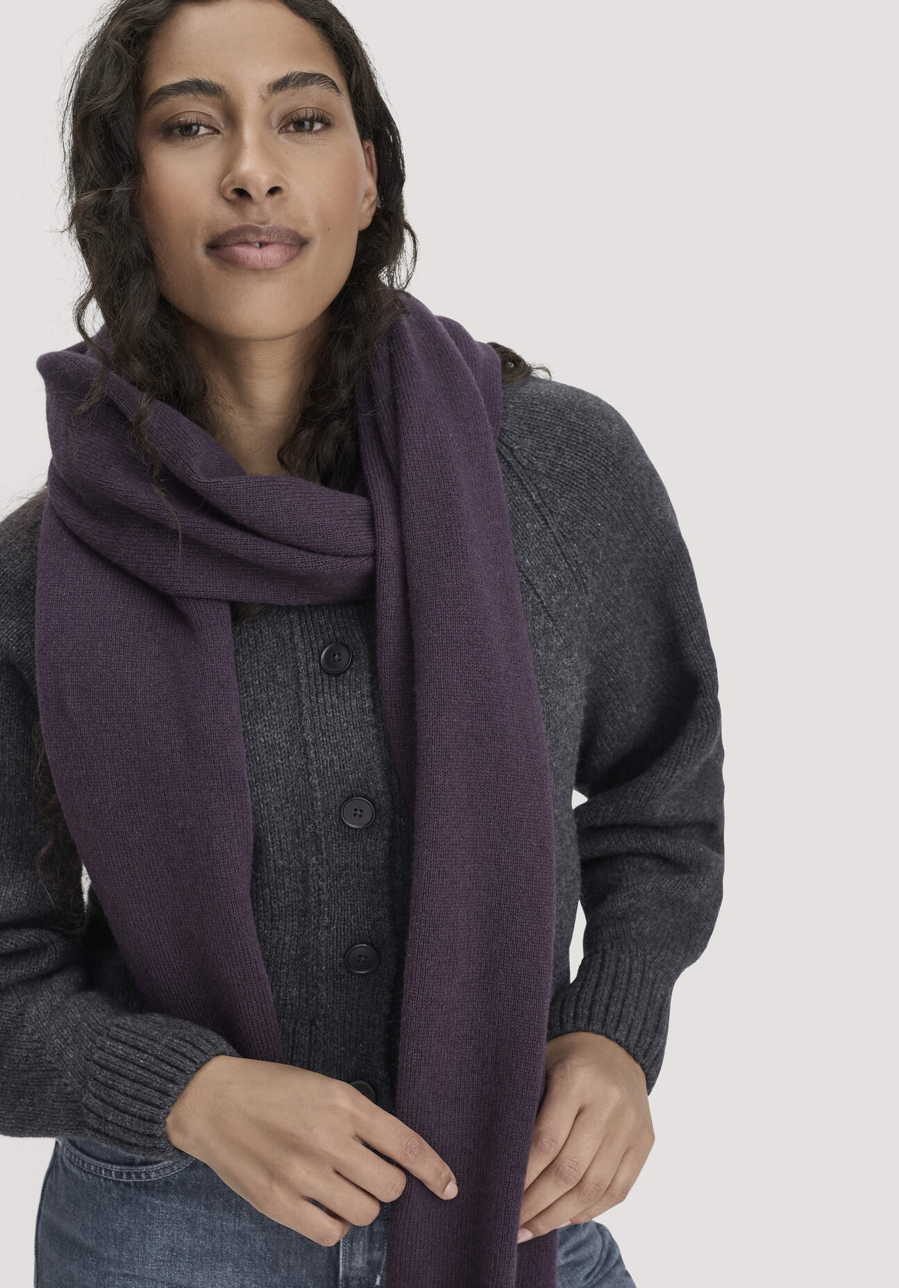 hessnatur Damen Strick Schal aus Bio-Merinowolle mit Bio-Baumwolle - lila - Größe 35x210 cm