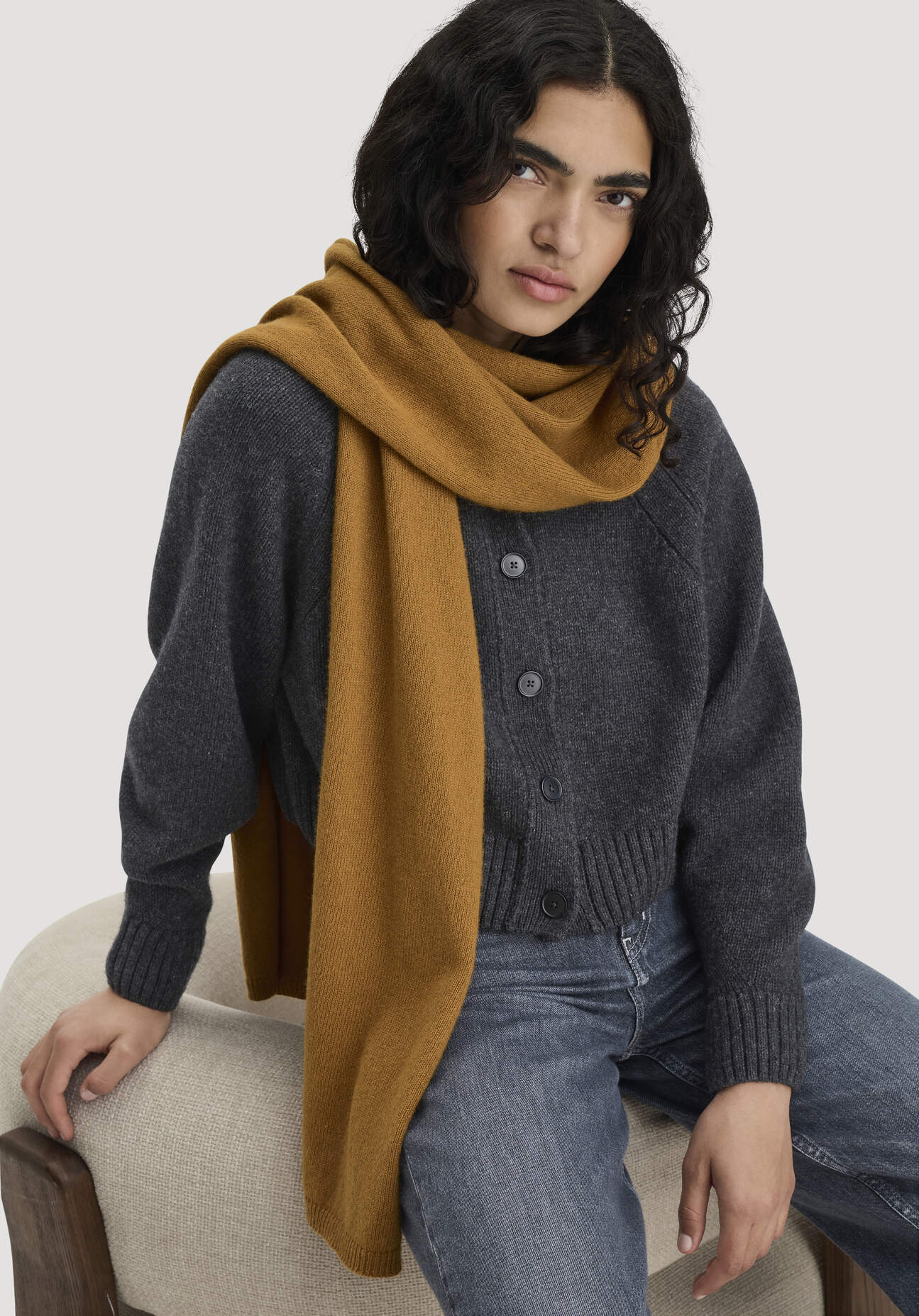 hessnatur Damen Strick Schal aus Bio-Merinowolle mit Bio-Baumwolle - orange - Größe 35x210 cm