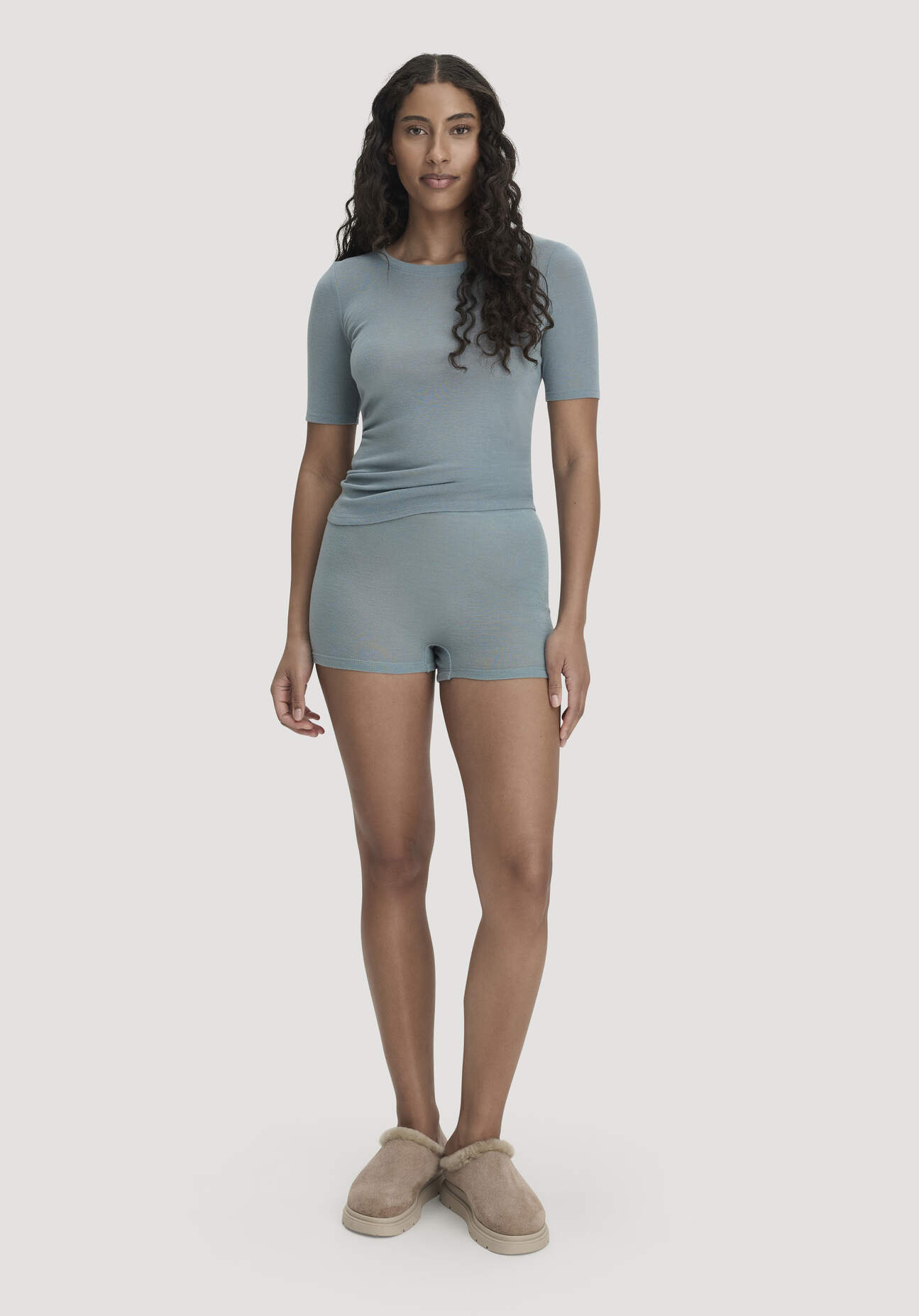 hessnatur Damen Panty PURE FUNCTION aus Bio-Merinowolle mit Seide - blau Grösse34