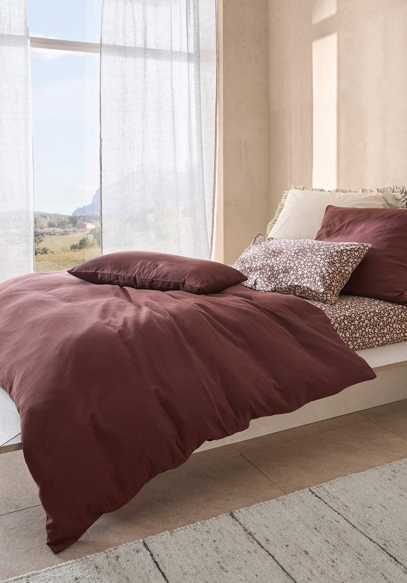 hessnatur Musselin Bettwäsche-Set aus Bio-Baumwolle - braun Grösse155x220 / 80x80 cm
