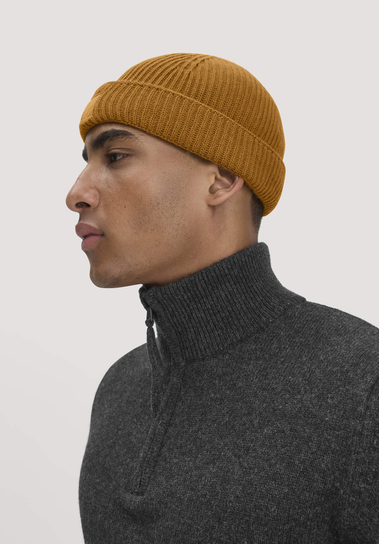 hessnatur Strickmütze aus Bio-Merinowolle mit recycelter Wolle und Bio-Baumwolle - orange - Größe 1size