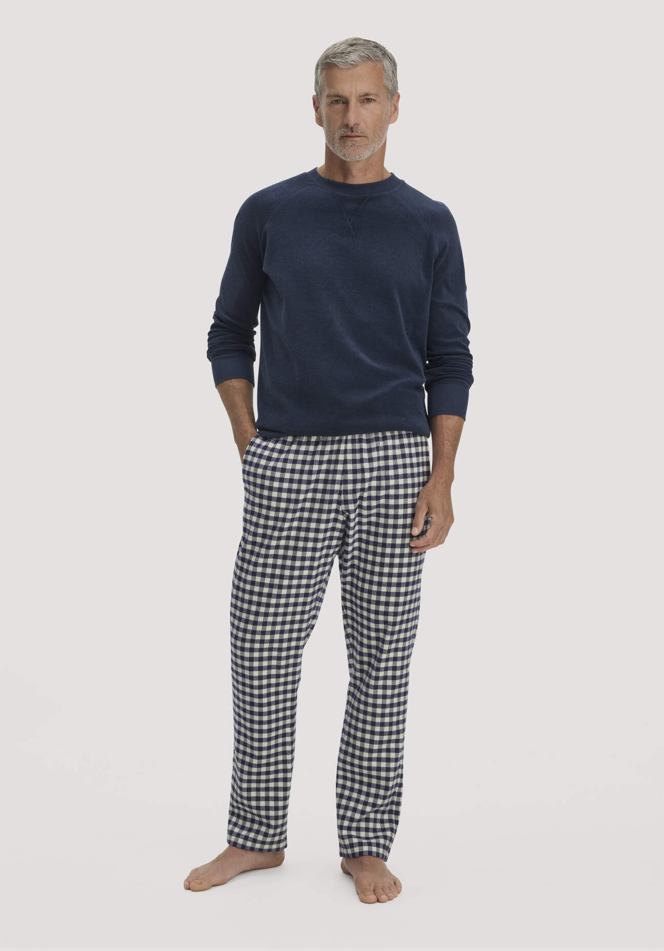 hessnatur Herren Flanell Schlafhose PURE COTTON aus Bio-Baumwolle mit TENCEL™ Lyocell - blau GrösseL