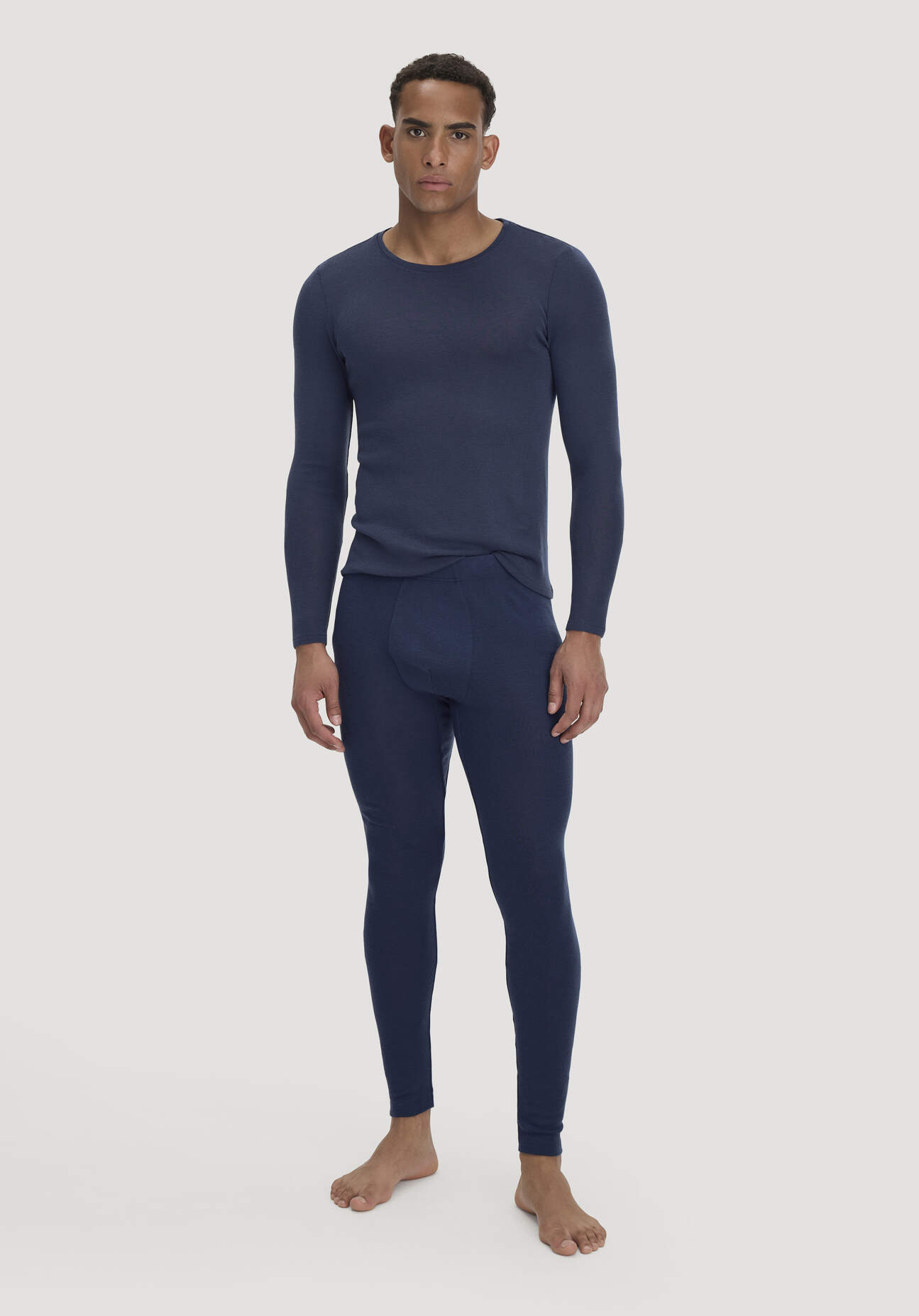 hessnatur Herren Longpants PURE FUNCTION aus Bio-Merinowolle und Seide - blau GrösseXL