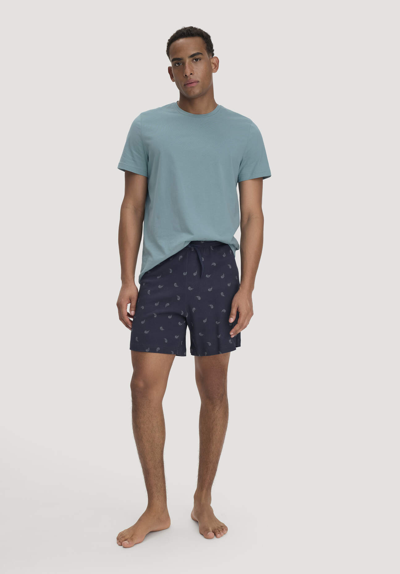 hessnatur Herren Schlafshorts PURE COTTON aus Bio-Baumwolle - blau GrösseL